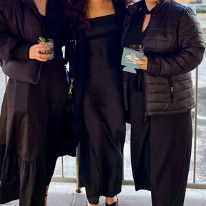 Black satin slip cowl back dress